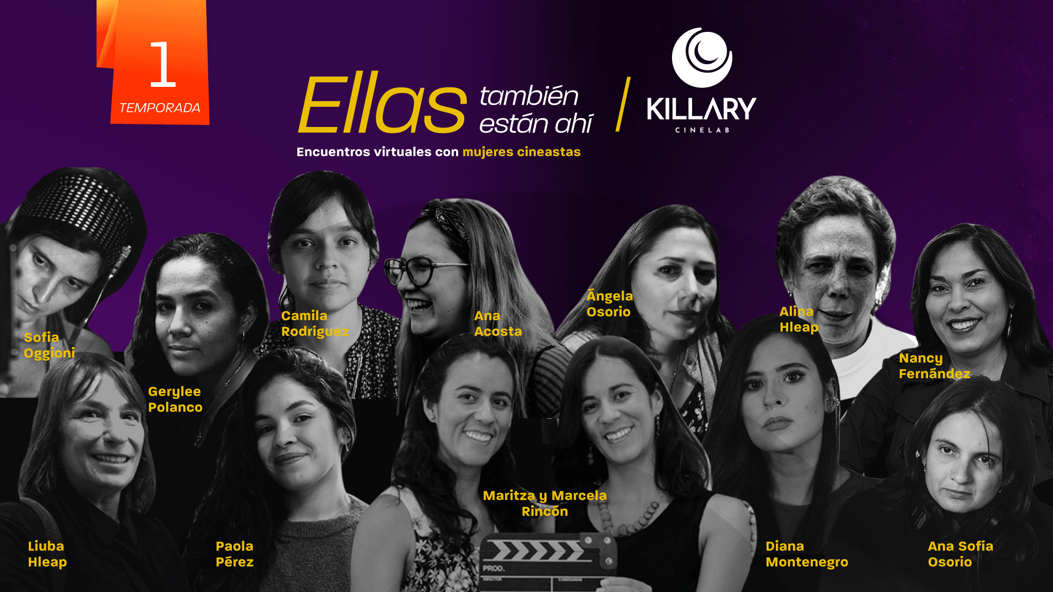 Mosaico con rostros de mujeres y textos de la primera Temporada de Ellas también están ahí