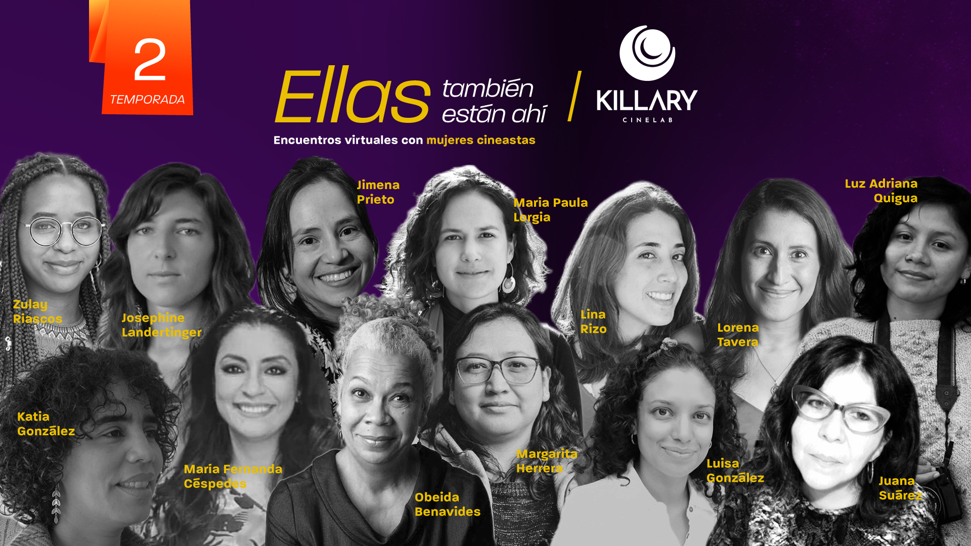 Mosaico con rostros de mujeres y textos de la segunda Temporada de Ellas también están ahí